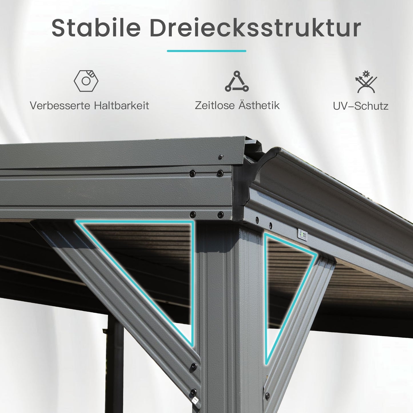 Domi Wandpavillon 3,6x6,1 m Hardtop Stahldach Grau – Groß