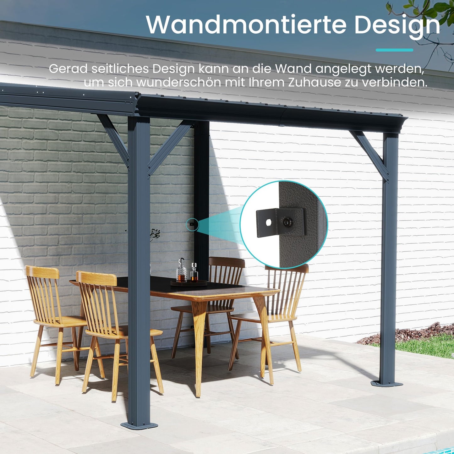 Domi Wandpavillon 3,6x6,1 m Hardtop Stahldach Grau – Groß