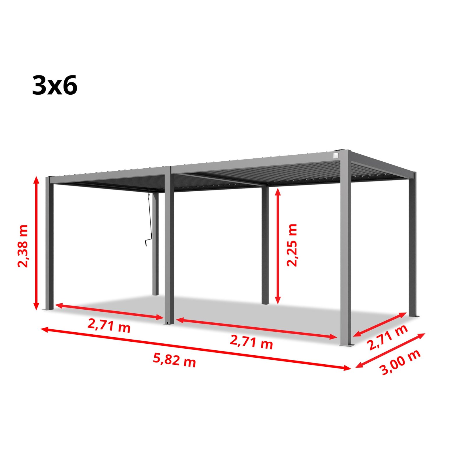 PRIMEYARD Pergola 3x6m Aluminium Lamellendach Stahl Grau – Bild 5