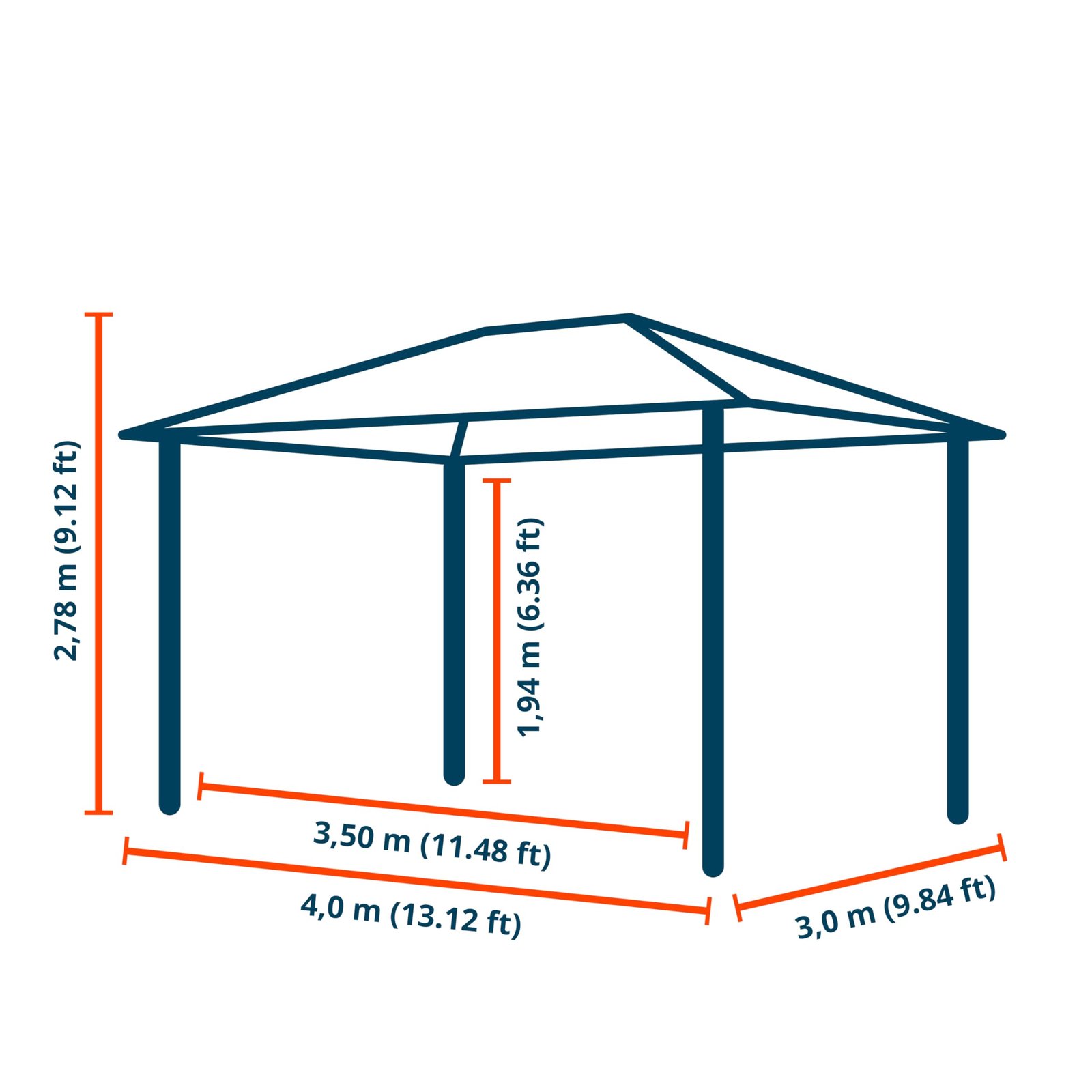 TOOLPORT Gartenpavillon 3x4 m Hardtop Stahldach 4 Seitenteile Grau – Bild 5