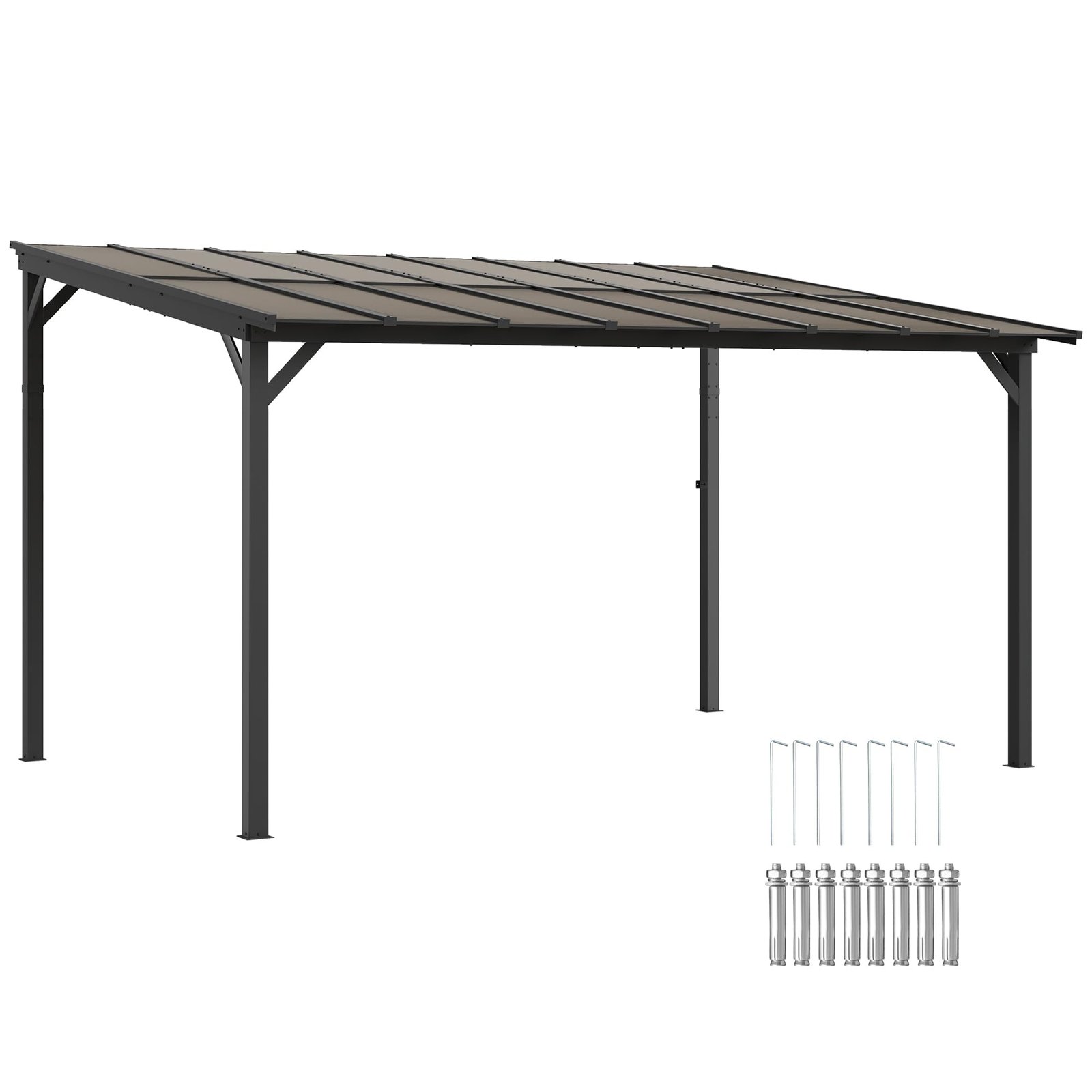 Outsunny Terrassenüberdachung 3x4,3m Polycarbonat Alu Grau