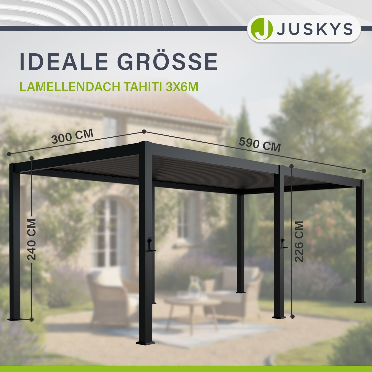 Juskys Lamellendach Tahiti 3x5,9 m mit Seitenwand Anthrazit – Bild 4