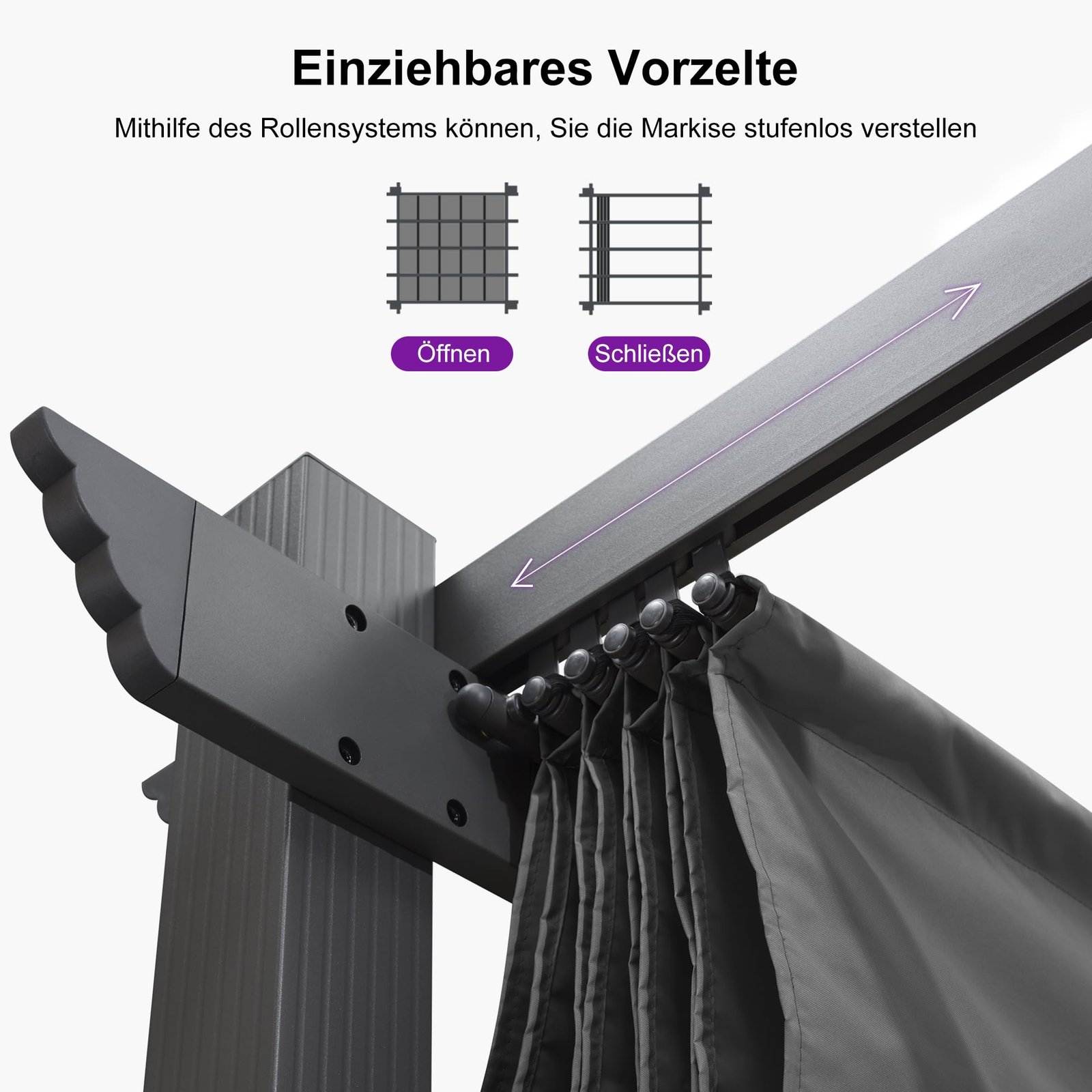 PURPLE LEAF Aluminium Pergola 3x4m – Schiebedach, UV-Schutz – Bild 4