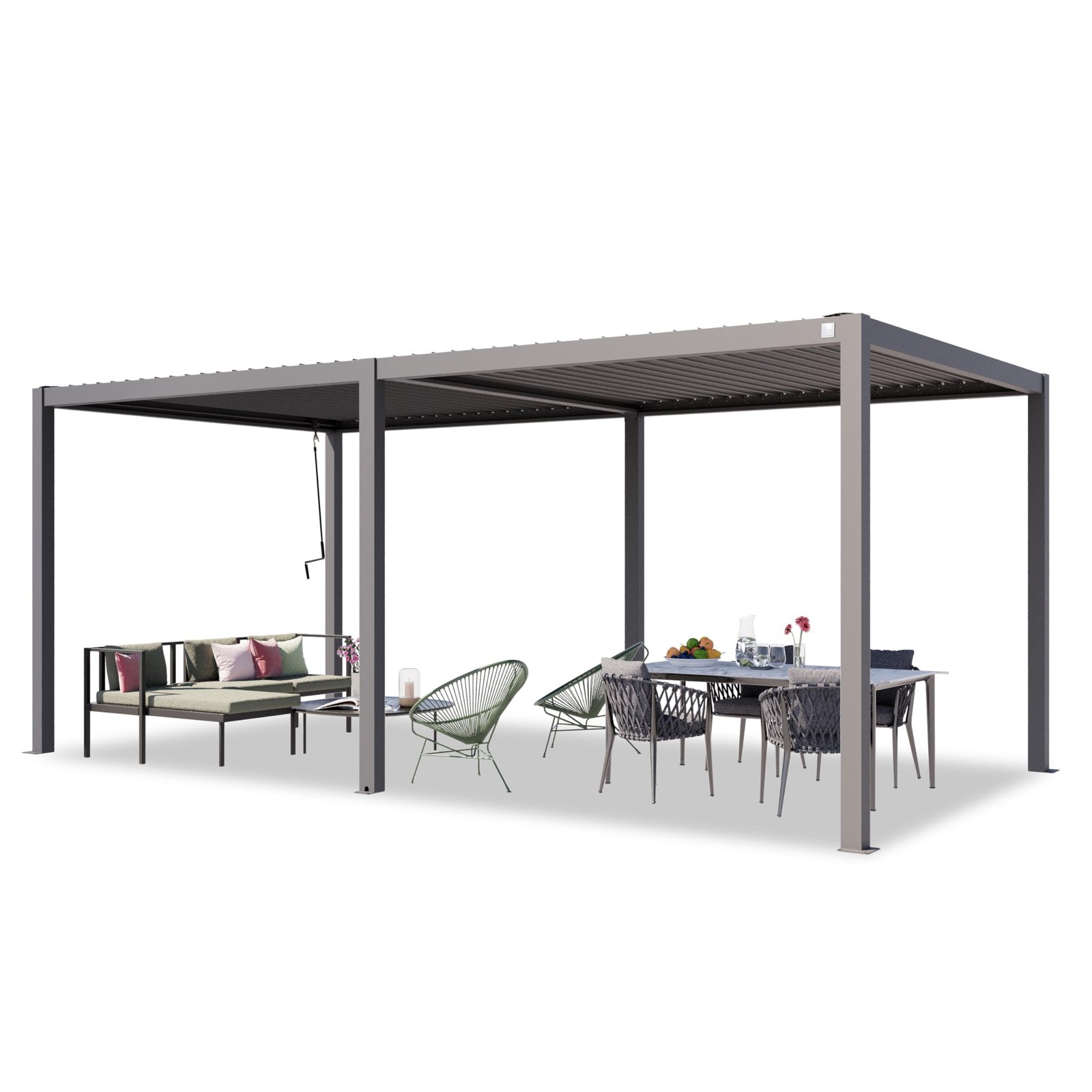 PRIMEYARD Pergola 3x6m Aluminium Lamellendach Stahl Grau