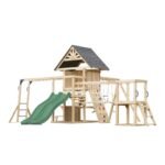 AXI Hunter Holz Spielturm Doppelrutsche Kletterbrücke 2 Schaukeln