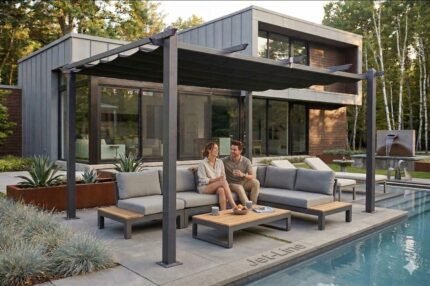 Jet-Line Pergola Luxor 4x3 m Aluminium Anthrazit mit Markise