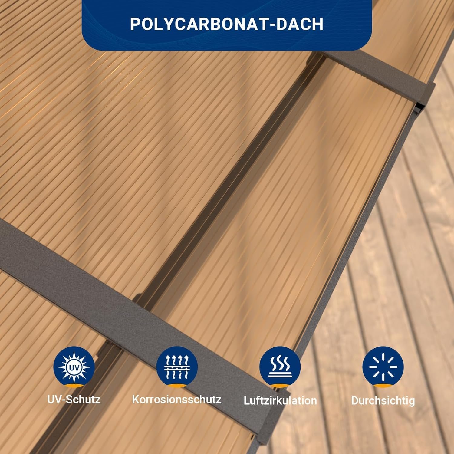 UDPATIO Terrassenüberdachung Borneo 4,2x3m Polycarbonat – Bild 6