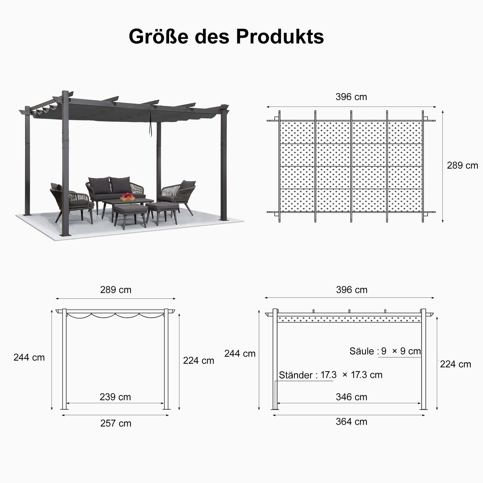 PURPLE LEAF Aluminium Pergola 3x4m – Schiebedach, UV-Schutz – Bild 6