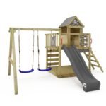 WICKEY Smart Cave Kinderspielturm Spielhaus & Rutsche Anthrazit