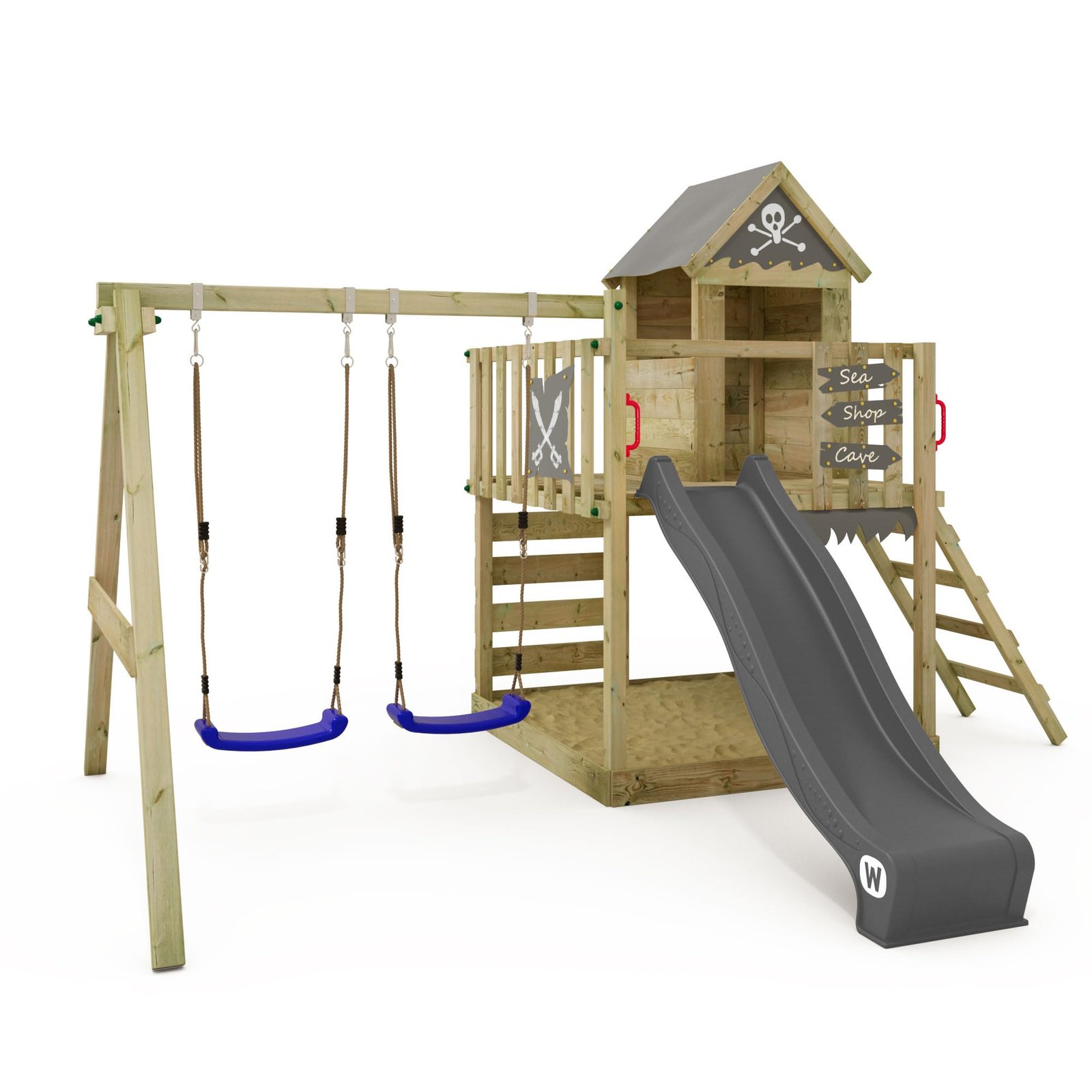 WICKEY Smart Cave Kinderspielturm Spielhaus & Rutsche Anthrazit