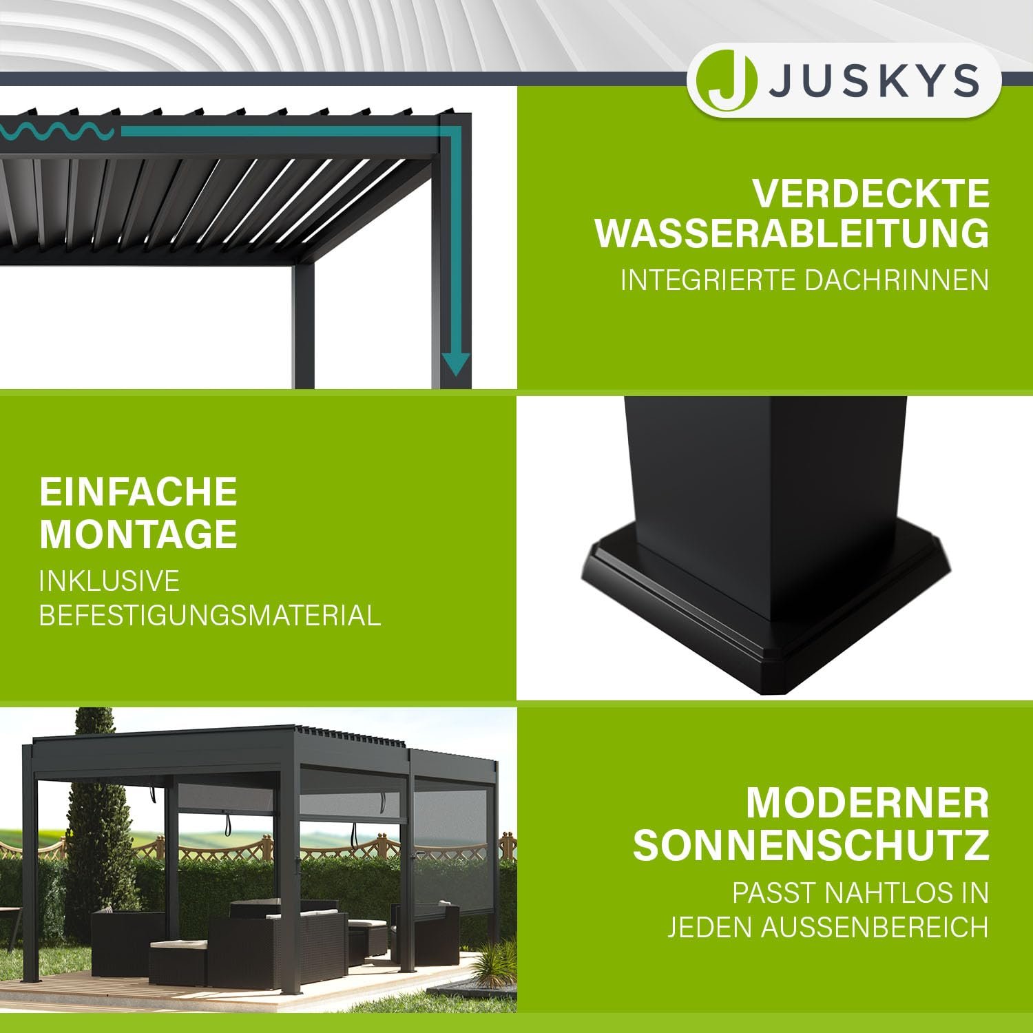Juskys Lamellendach Tahiti 3x5,9 m mit Seitenwand Anthrazit – Bild 3