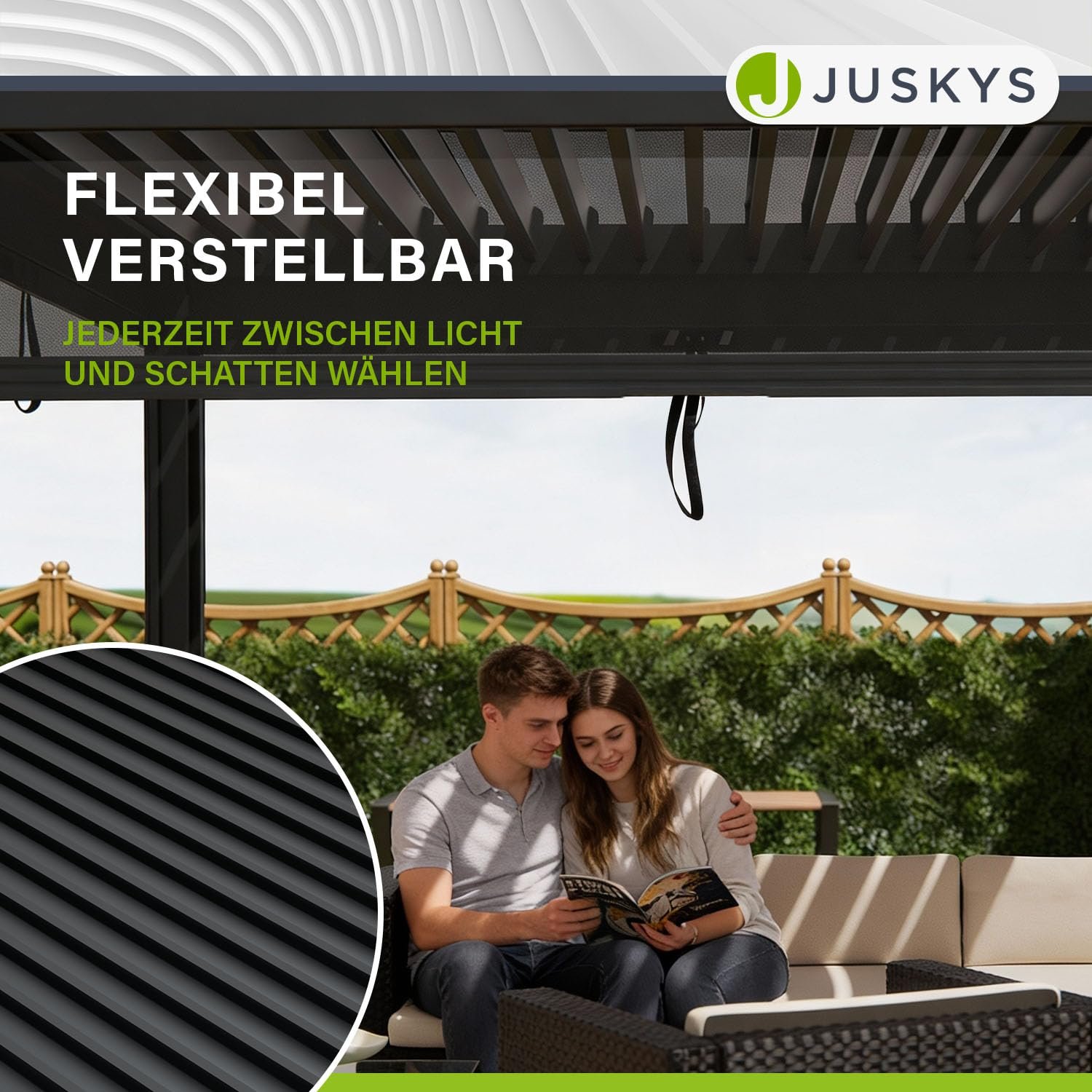Juskys Lamellendach Tahiti 3x5,9 m mit Seitenwand Anthrazit – Bild 7