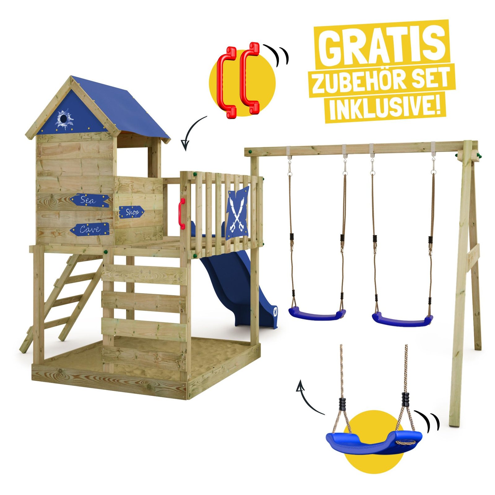 WICKEY Smart Cave Kinderspielturm Spielhaus & Rutsche Anthrazit – Bild 2