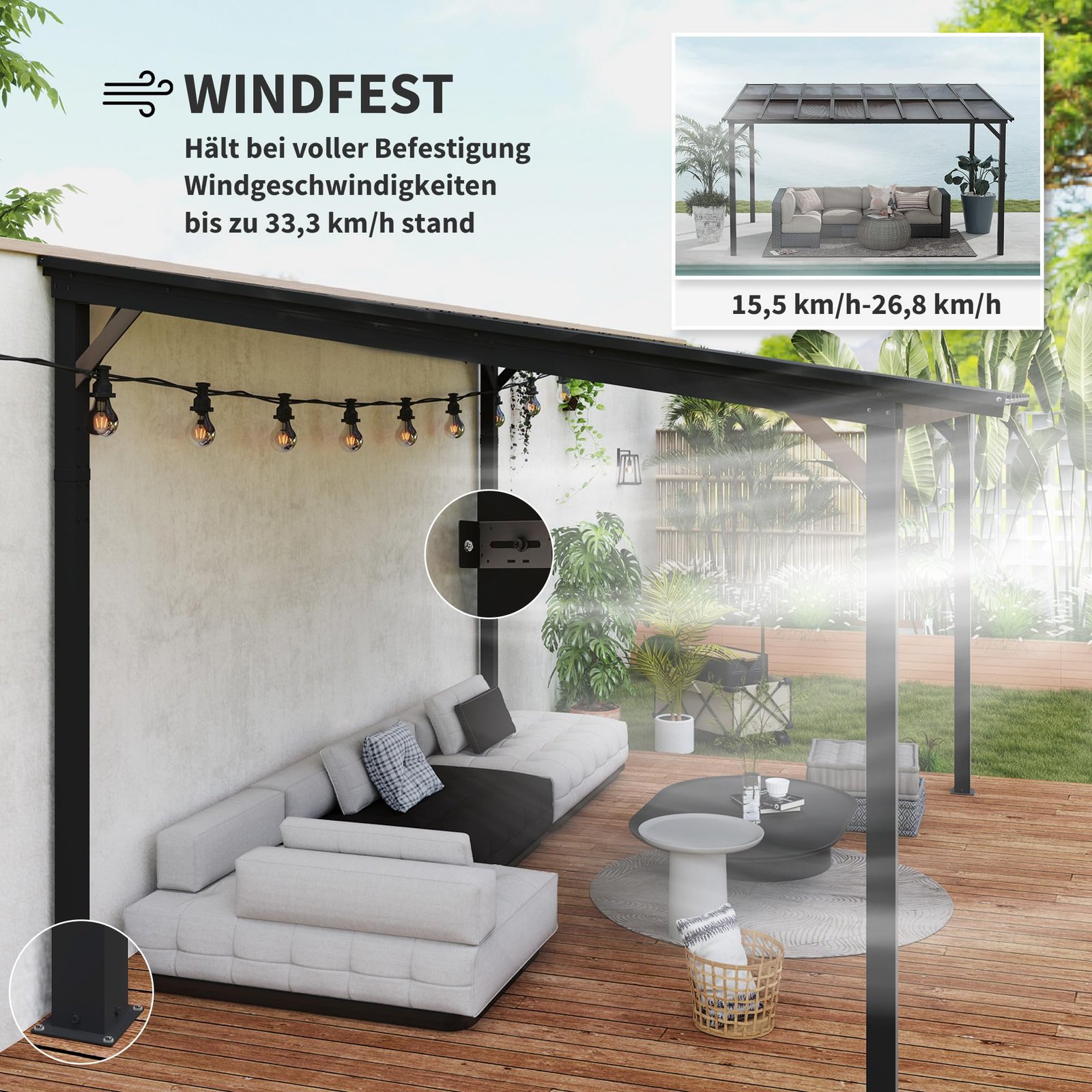 Outsunny Terrassenüberdachung 3x4,3m Polycarbonat Alu Grau – Bild 5