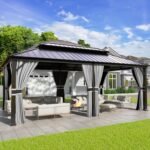 UDPATIO Hardtop Pavillon 3,65x6m Stahl Doppeldach Wasserdicht