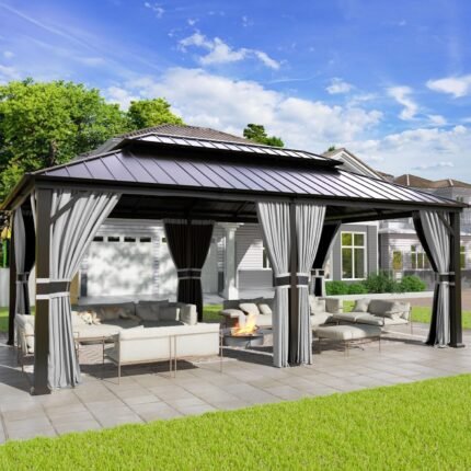 UDPATIO Hardtop Pavillon 3,65x6m Stahl Doppeldach Wasserdicht