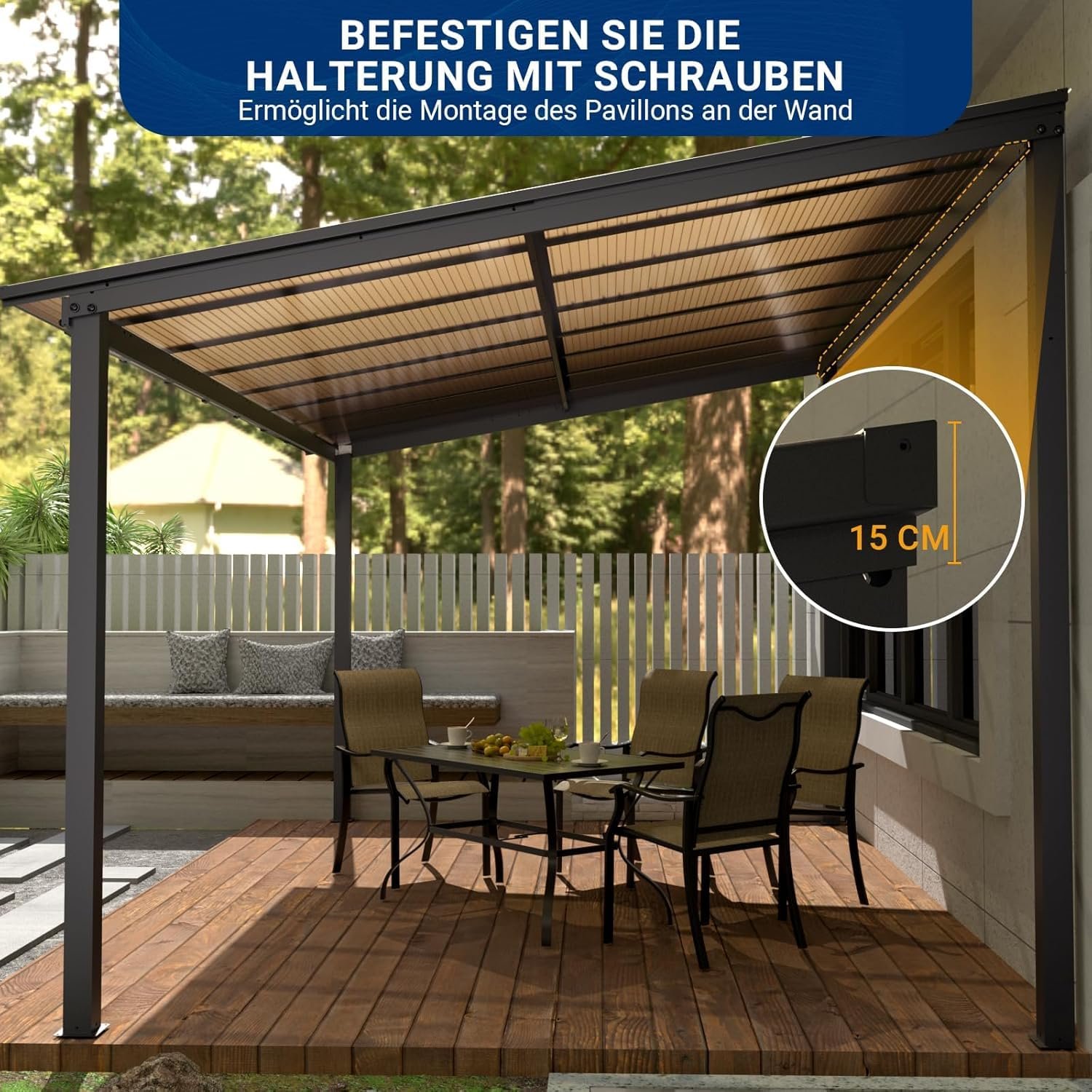 UDPATIO Terrassenüberdachung Borneo 4,2x3m Polycarbonat – Bild 5