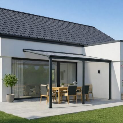 Terrassendach Aluminium transparentes Dach | Terrassenüberdachung Veranda grau 435 x 300 cm