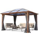 TOOLPORT Gartenpavillon 3x4 m Holzoptik Polycarbonat-Dach Grau