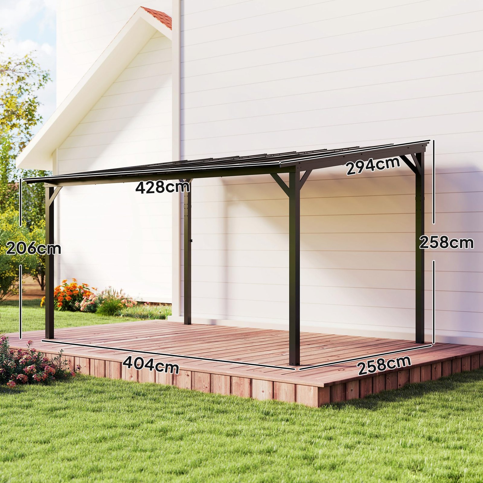 Outsunny Terrassenüberdachung 3x4,3m Polycarbonat Alu Grau – Bild 7