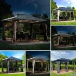 BRAST Alu Pavillon 3x4m Grau LED TÜV-geprüft Wasserdicht UV-Schutz