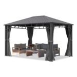 TOOLPORT Gartenpavillon 3x4 m Hardtop Stahldach 4 Seitenteile Grau