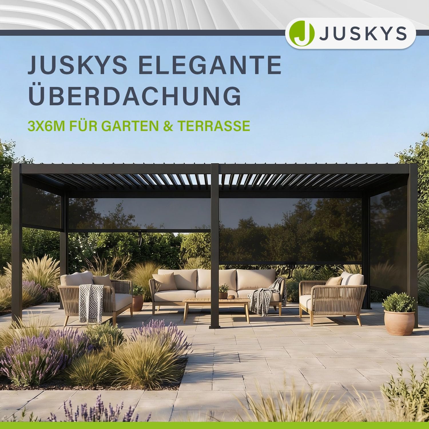 Juskys Lamellendach Tahiti 3x5,9 m mit Seitenwand Anthrazit – Bild 8