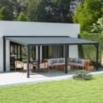 Domi Wandpavillon 3,6x6,1 m Hardtop Stahldach Grau – Groß