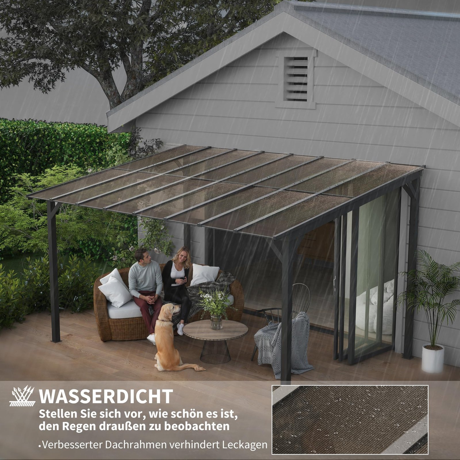 Outsunny Terrassenüberdachung 3x4,3m Polycarbonat Alu Grau – Bild 4