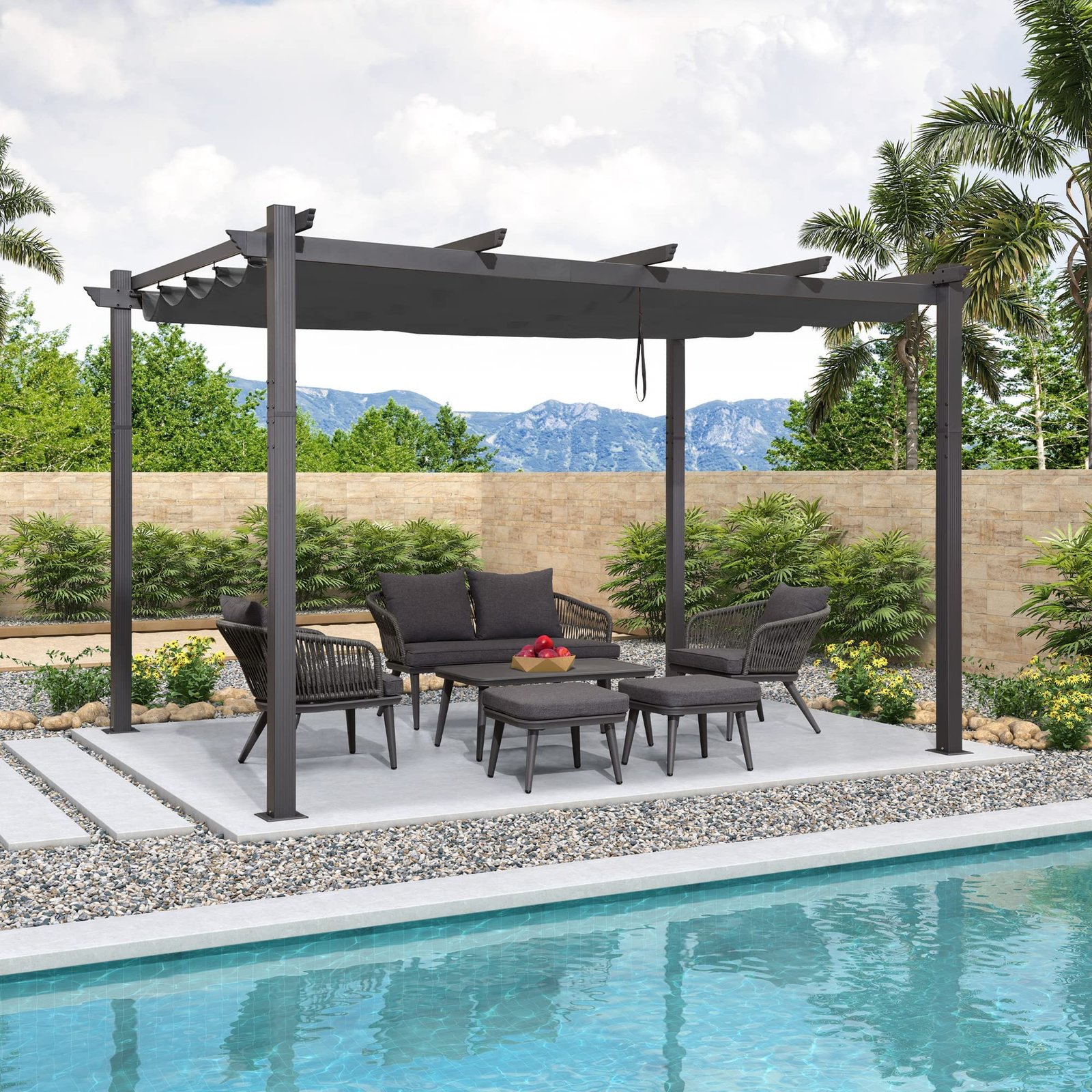 PURPLE LEAF Aluminium Pergola 3x4m – Schiebedach, UV-Schutz – Bild 2