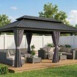 PURPLE LEAF Pavillon 3,65x6m Hardtop Stahldach Grau & Seitenteile