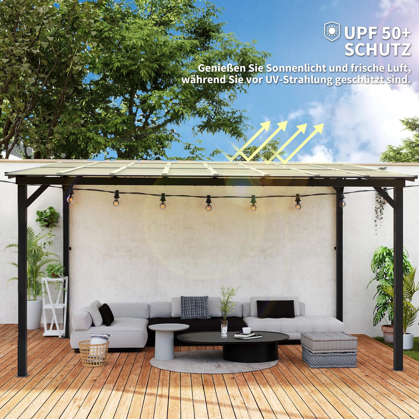 Outsunny Terrassenüberdachung 3x4,3m Polycarbonat Alu Grau – Bild 3