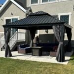 PURPLE LEAF Pavillon 4x4m Hardtop Stahldach Grau & Seitenteile