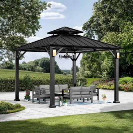 Modern Shade Gartenpavillon 3x3m Hardtop Solar LED Stahldach