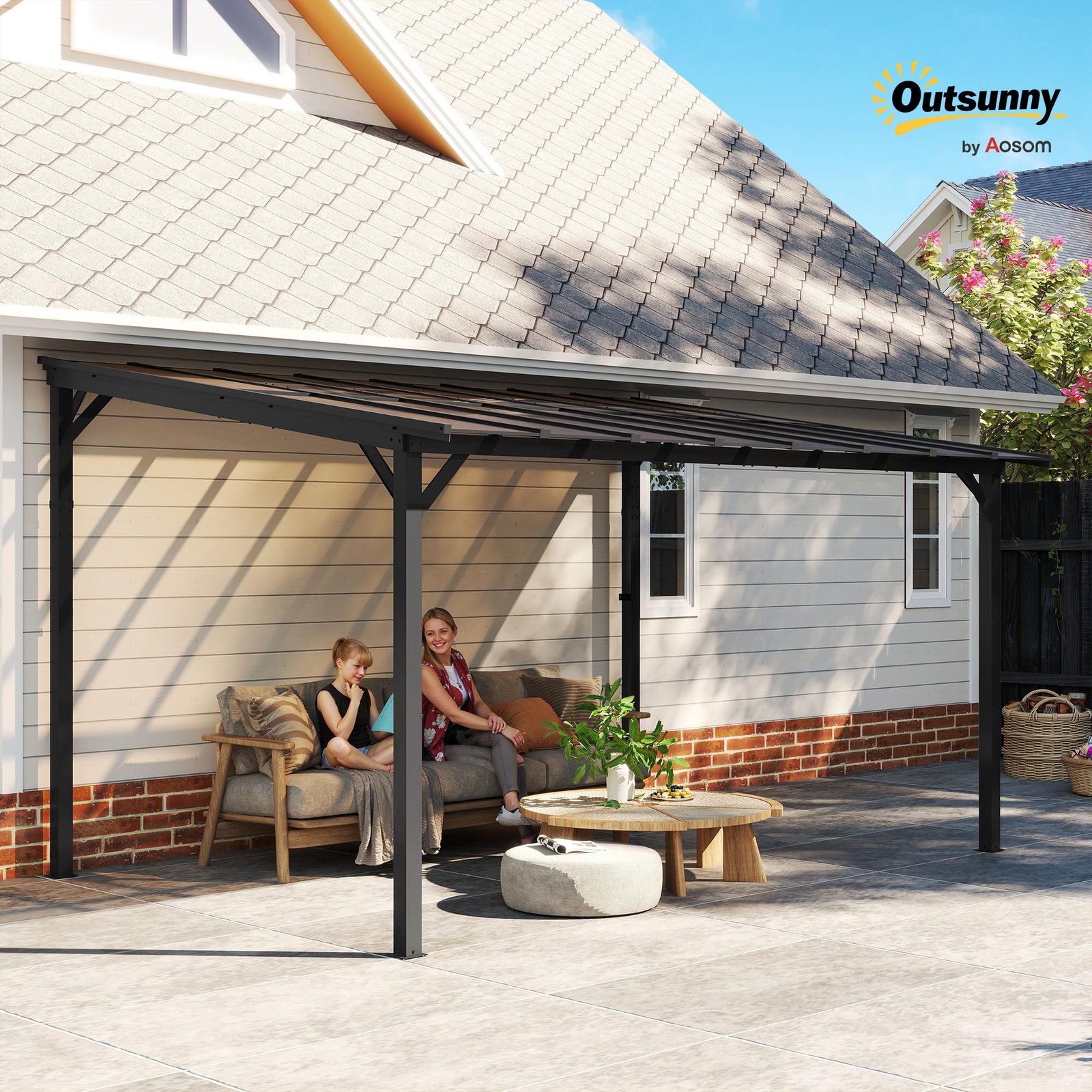 Outsunny Terrassenüberdachung 3x4,3m Polycarbonat Alu Grau – Bild 2