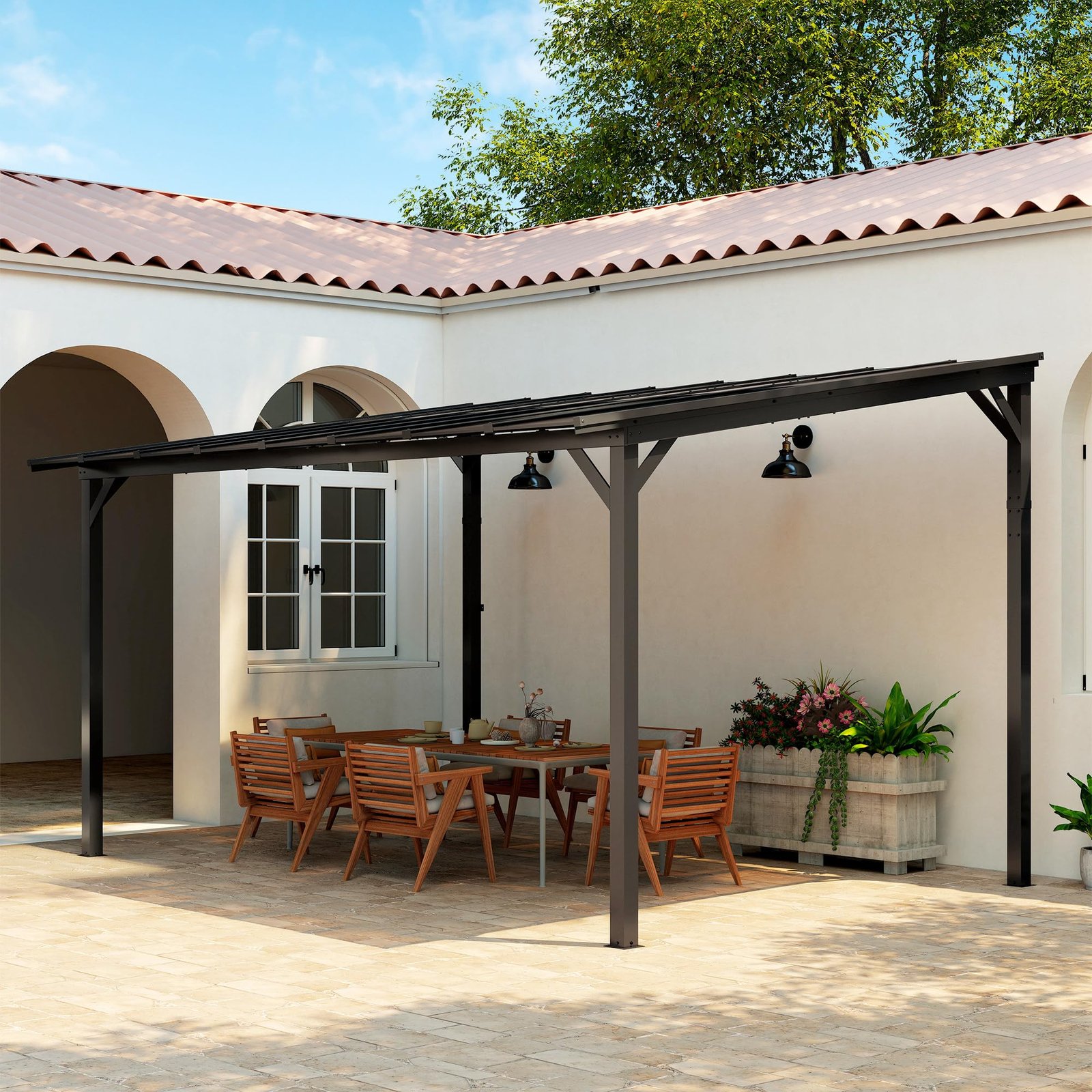 Outsunny Terrassenüberdachung 3x4,3m Polycarbonat Alu Grau – Bild 8