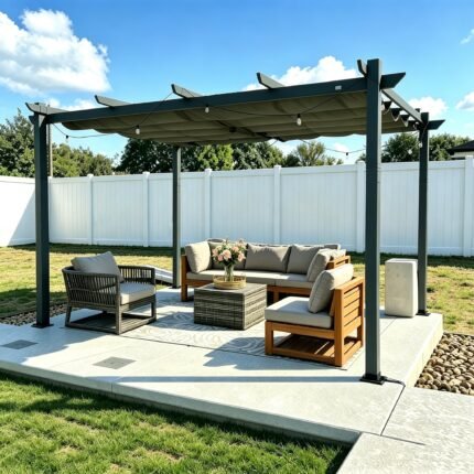 PURPLE LEAF Pergola 3x4 m Aluminium Schiebedach Wasserdicht Grau